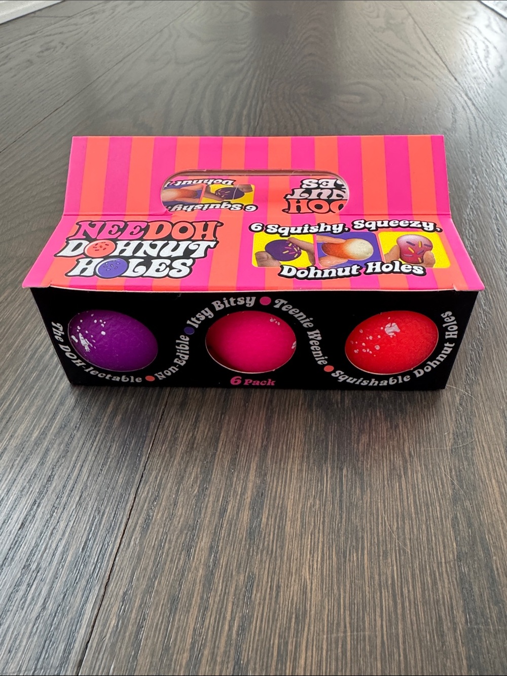 Needoh Donut Holes 6-Pack Squishy Toy Set - Pink, Purple, Red